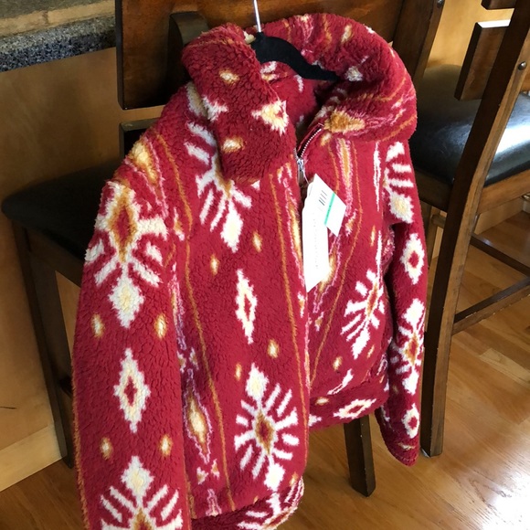 Red Aztec Southwest Sherpa Jacket US L 🎥 - Picture 11 of 15